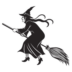 Black silhouette of a witch flying on a broomstick 7