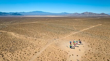 Aerial Seven Magic Mountains Art Installation in Nevada Desert Near Las Vegas