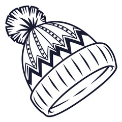 Dark blue winter beanie hat icon with pom vector