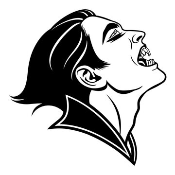 Black silhouette of a vampire head with fangs teeth