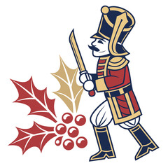 Nutcracker soldier with sword and holly berries icon