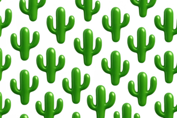 Green 3d cactus seamless pattern on transparent background