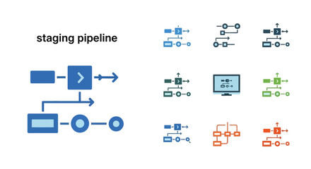 Staging Pipeline Diagram with Workflow and Automation Icons.