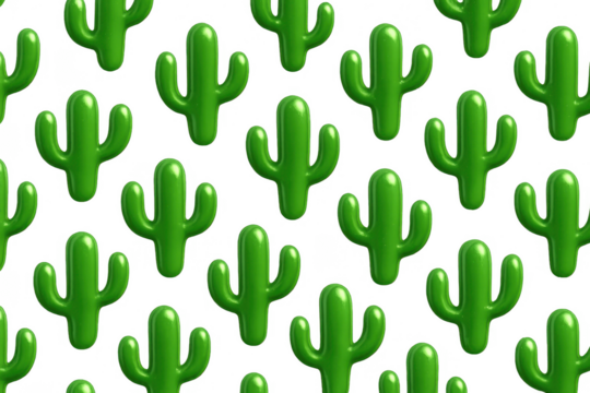 Green 3d cactus seamless pattern on transparent background