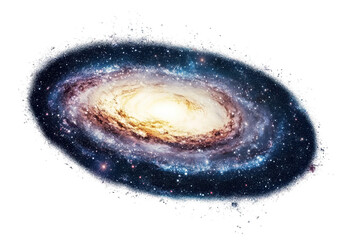Fototapeta premium Galaxy isolated on white background showcasing swirling stars, nebulae, and bright core illuminated by cosmic light in vivid colors