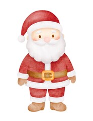 Watercolor cute Santa Claus in a red suit. Isolated Christmas element
