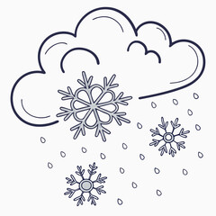 Hand drawn cloud with snowflakes and rain drops weather