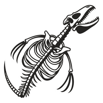 Black dinosaur skeleton icon on white background black and white 1