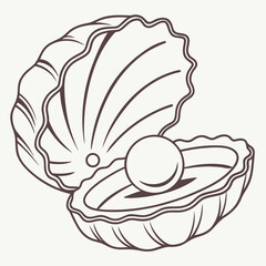 Open seashell with pearl inside line art oyster open shell