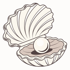 Open seashell with pearl inside flat icon oyster symbol 1