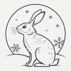 Rabbit sitting in snow with snowflakes vector hare