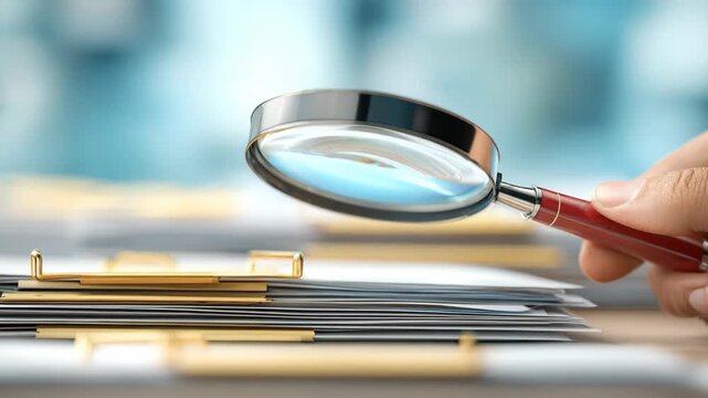 External auditor conducting a thorough audit of financial records comparing paper documents against digital entries to ensure compliance and detect fraud.