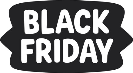 Minimal black “Black Friday” text on a dark badge-style background in bold flat vector design, suitable for sale banners and modern marketing visuals.
