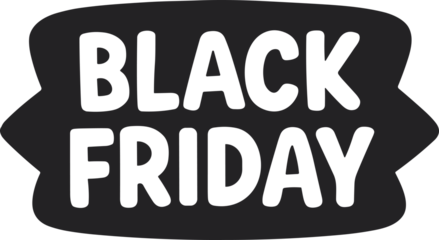 Minimal black “Black Friday” text on a dark badge-style background in bold flat vector design, suitable for sale banners and modern marketing visuals.