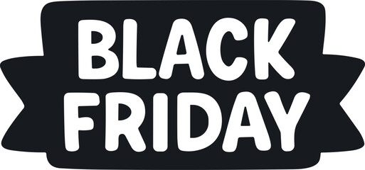 Bold black “Black Friday” text on a dark ribbon banner, ideal for modern minimalist sale graphics and promotional marketing materials.