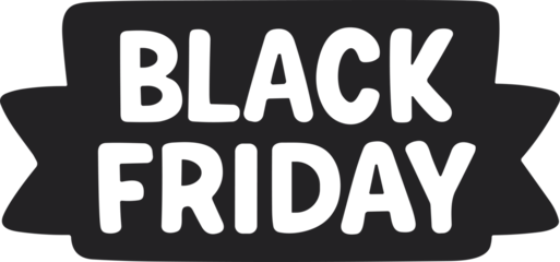 Bold black “Black Friday” text on a dark ribbon banner, ideal for modern minimalist sale graphics and promotional marketing materials.