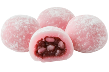 Delicious pink mochi treats filled with sweet red bean paste, perfect for a delightful snack or dessert at any time of day