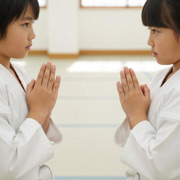 Kids Showing Mutual Respect with Karate Bow