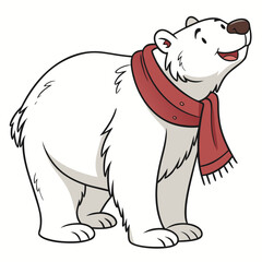 Cartoon polar bear wearing red scarf animal vector