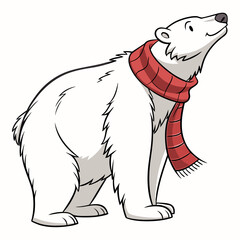 Cartoon polar bear wearing red striped scarf animal