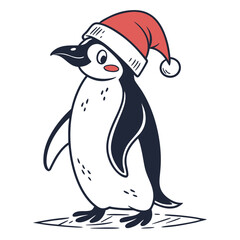 Cute penguin wearing red santa hat vector icon christmas