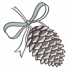 Pinecone with light blue ribbon bow vector graphic