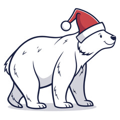 White polar bear wearing red santa hat vector christmas