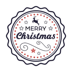 Merry Christmas badge with reindeer and stars icon