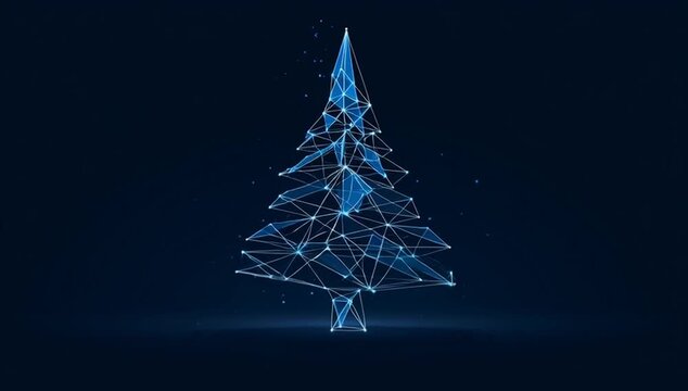modern future christmas tree with copy space for season greetings message or logo on blue background. Elegant animated holiday season social digital card for technology,futuristic business.