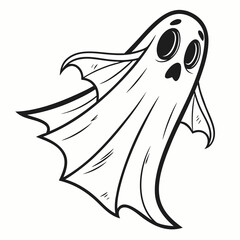 Black outline cartoon ghost with large eyes and a heart mouth