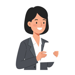 Professional woman holding paper document in business attire for corporate projects illustration