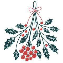Holly garland with red berries and bow vector christmas
