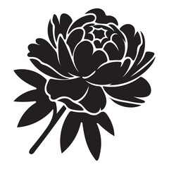 Peony Flower Silhouette Vector Icon in Minimal Black Style for Botanical, Nature, and Elegant Design