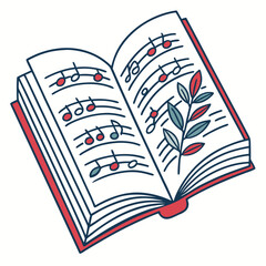 Open book with musical notes and branch sheet music