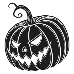 Black silhouette of a spooky carved pumpkin icon jack o lantern