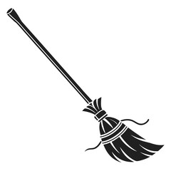 Black witch broomstick icon on white background vector 1
