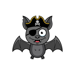 Cute cartoon bat character dressed as a pirate for Halloween.