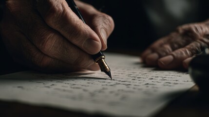 First-Person View of Hands Writing a Formal Cover Letter in Soft Lighting