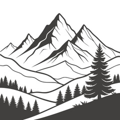 Black silhouette mountain range with pine trees mountains 1