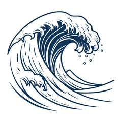 Dark blue wave cresting with foam and bubbles ocean