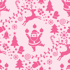 Colorful Christmas Vector Pattern. Seamless Festive Background. Lively Flat Cartoon Design.