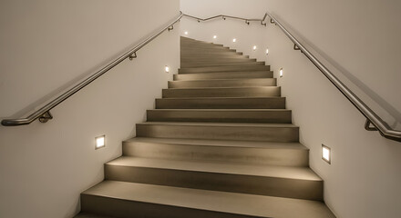 Fototapeta premium Stairway with lights on the wall leading up to the next floor in building