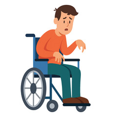 Worried man sits alone in a wheelchair, capturing feelings of isolation and disability, perfect for healthcare designs and awareness campaigns