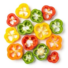 Fototapeta premium Colorful sliced bell peppers isolated on white background in studio shot