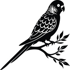 Elegant Parakeet Silhouette Vector Icon, Slender Perched Bird Symbol for Pet Shop Logos and Exotic Wildlife Website Design.

