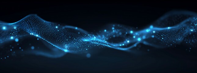 Abstract blue background with glowing connection lines and dots, digital line graph on dark gradient. Big data tech concept. Digital sound wave with music equalizer