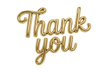 Golden, three-dimensional script spells out "Thank You" against a white background.