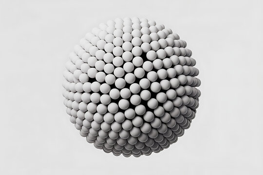 Sphere composed of many small, uniform white orbs against a light background.