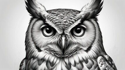 Close-up grayscale owl portrait