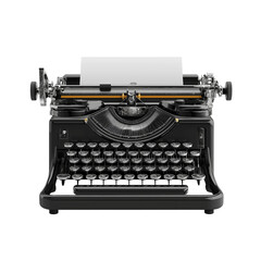 Vintage Black Typewriter with Paper isolated on a transparent background
